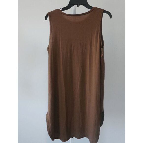 Women's Coffee Curved-Hem Hi-Low Sleeveless Shirt Dress - Picture 3 of 8